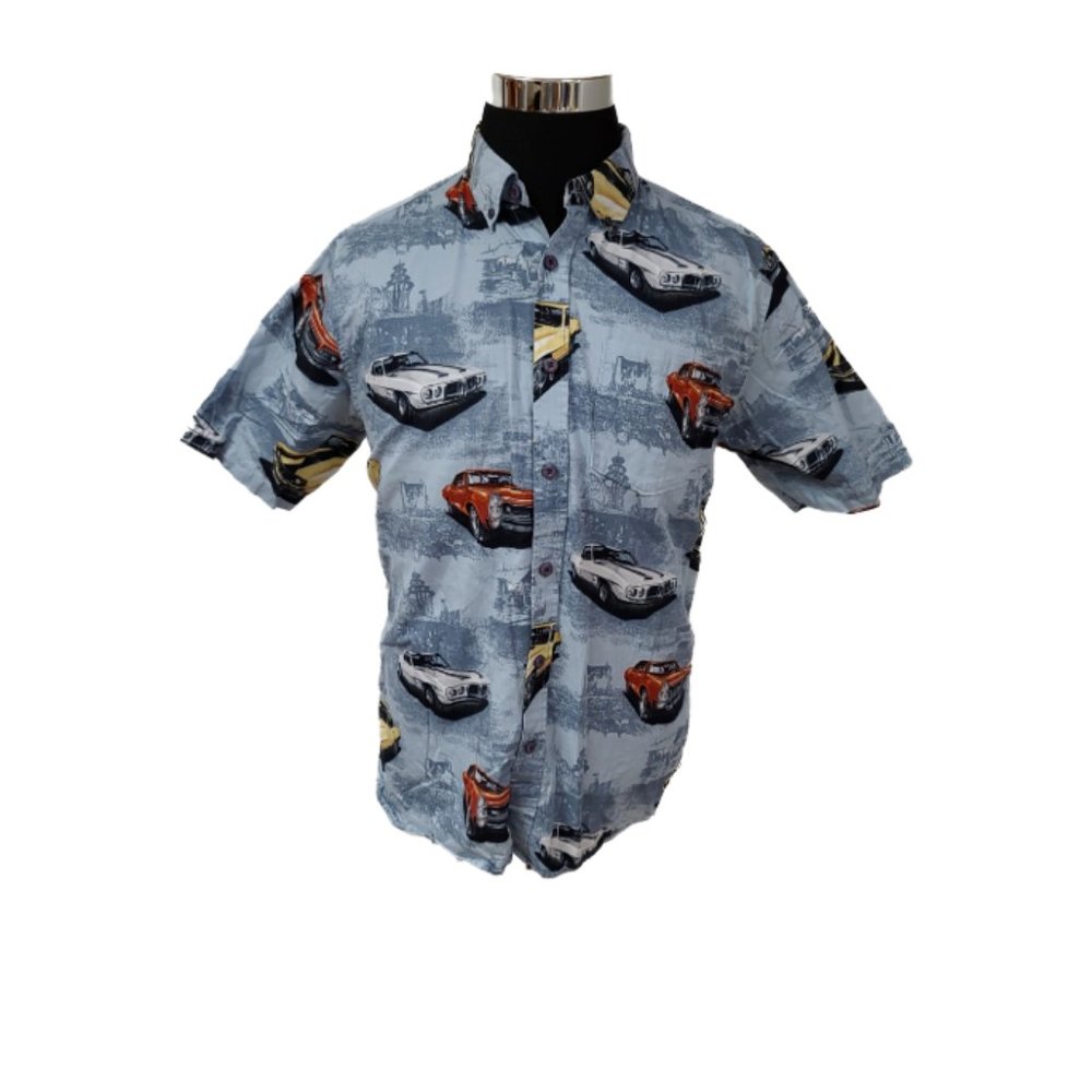 North River Mens Large Blue Muscle Cars Shirt